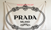 Prada Black White Rope Knot Oval Logo Print Fleece Sofa Throw Blanket IMG_2677